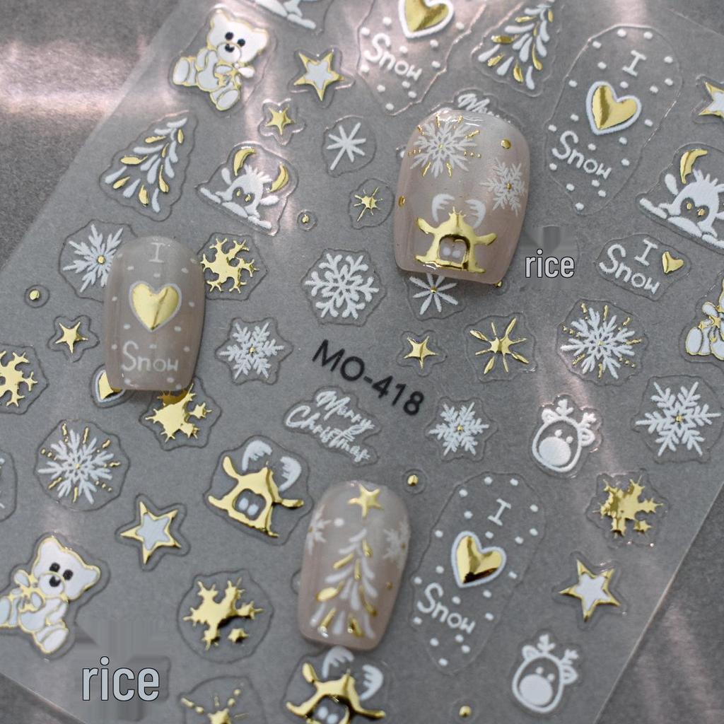 Embossed White Snowflakes Nail Stickers - Autumn/Winter Self-Adhesive Decals for Christmas