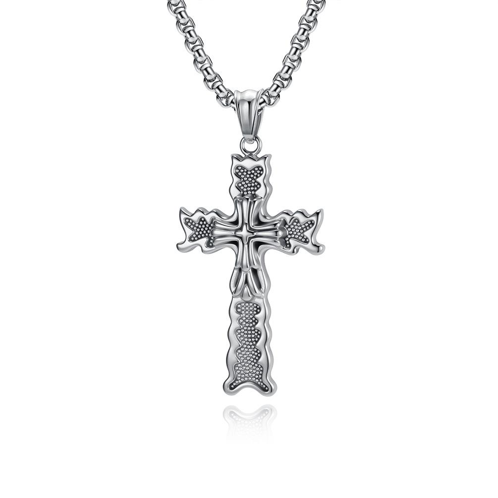 Vintage Punk Titanium Steel Cross Necklace Niche Personality Literary Wear Stainless Steel Cross Pendant