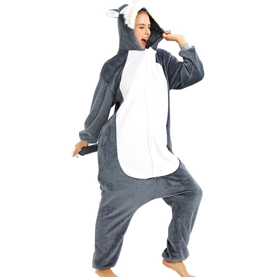 Kigurumi Animal Cosplay Hooded Jumpsuit Pajamas Men Women Long Sleeve Winter Warm Rompe Sleepwear Panda Lion,leopard,elephant,zebra,tiger Cosplay