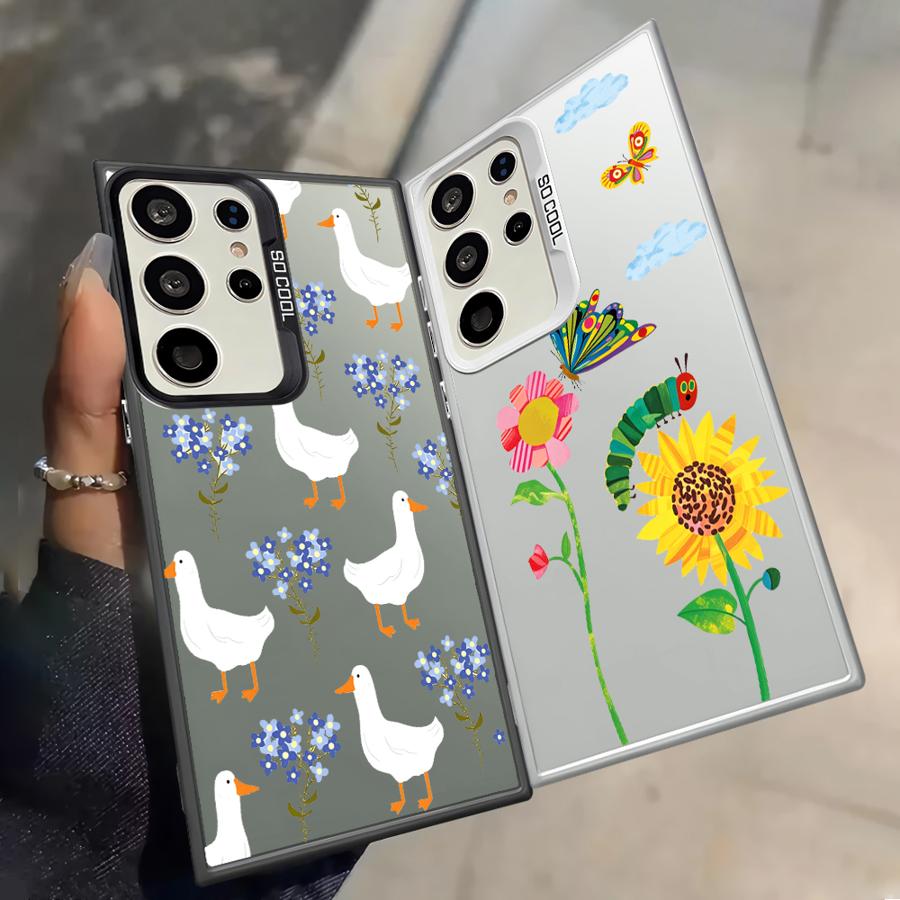Мультяшная утка с цветами Чехол для Samsung Galaxy S25 Note 20 Ultra S21 S20 Plus S23 S23 Ultra S25Edge S22 S24 FE Чехол для телефона