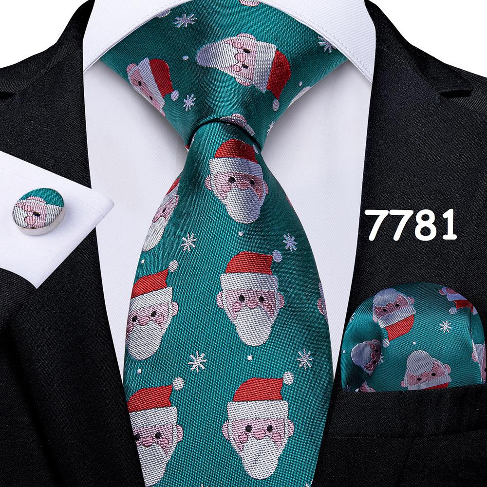 Mens Christmas Tie Set Red Blue Green 8cm Wide Silk Neck Tie Hanky Cufflinks Set Gift For Men Accessories