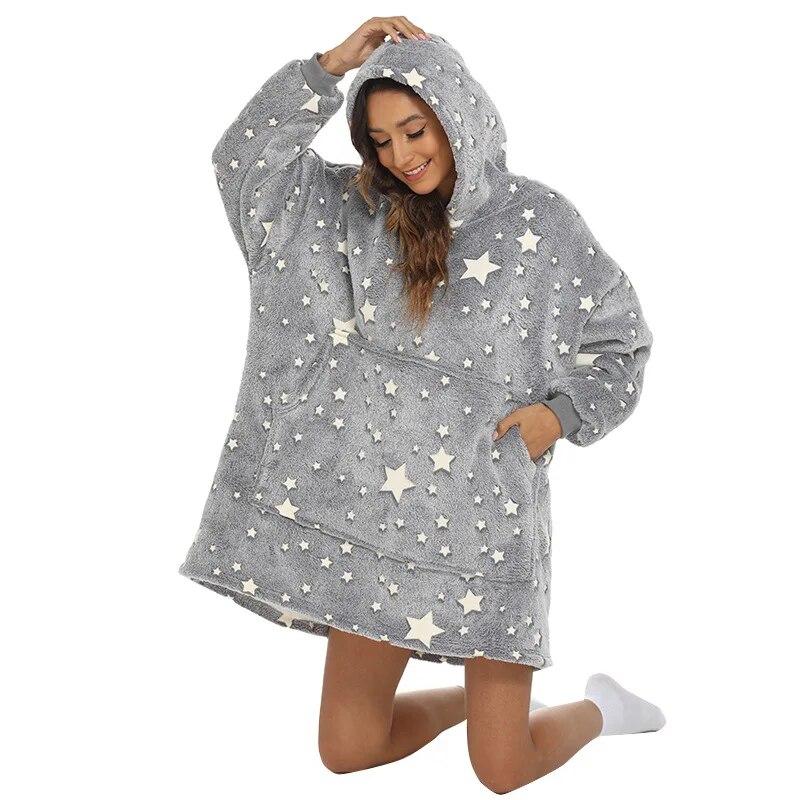 Wearable Blanket Hoodie Long Sleeve Oversized with Pocket Grey Five-pointed Star Luminous Lazy Blanket Sherpa Cashmere Blanket Leisure Hooded Sweater
