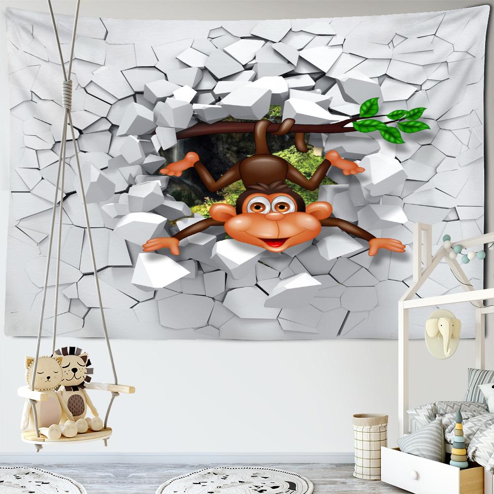 3D печатный портрет обезьяны, настенный гобелен, психоделическое животное, бохо, хиппи, тапиз, искусство, домашний декор