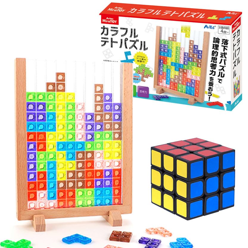 Miratoy Colorful Tet Puzzle + Bonus: 1 Hexagonal Puzzle, Ages 4+, Includes Workbook and Certificate, Size: 25 X 18 Cm, Block Play, Family Game,
