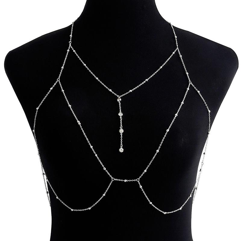 Cross Chest Breast Belly Body Chain Necklace For Women Girls Bra Wedding Sexy Ball Body Jewelry Prom Party Deco Accessories