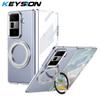 KEYSION Вращающийся на 360° магнитный чехол-подставка с кольцом для HONOR Magic Vs3, прозрачный жесткий чехол для ПК-телефона со стеклянным защитным экраном