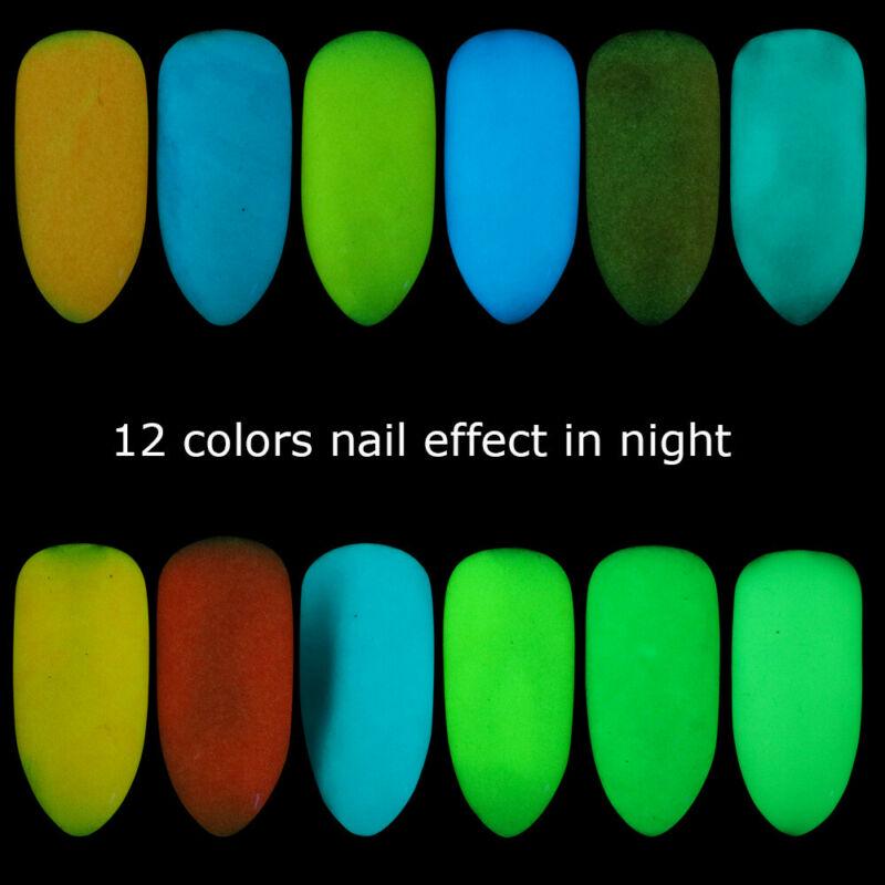 12 Nail Art Glitter Powder Ultra Fine Glow In the Dark Pigment Tips Decoration