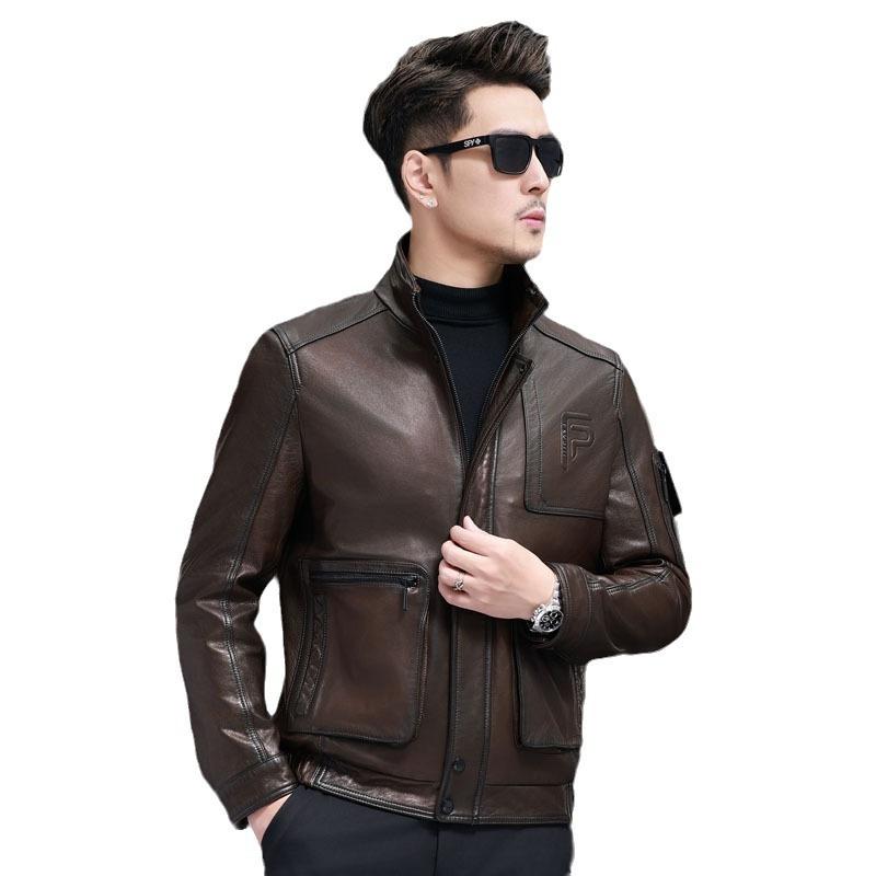 Ретро тренд овчина кожа кожаная куртка мужская красивая локомотив кожаная куртка зеленая тонкая кожаная куртка куртка