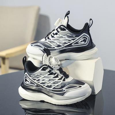 Кроссовки для мальчиков Осенние Сетчатые Детские Мальчики Ученики Среднего и Старшего Возраста Вращающаяся Пряжка Оранжевые Кроссовки для Бега