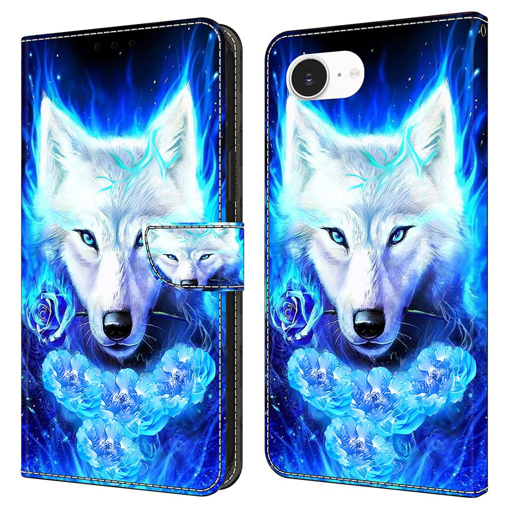 For iPhone 16e Leather Case Pattern Printing Wallet Stand Flip Phone Cover