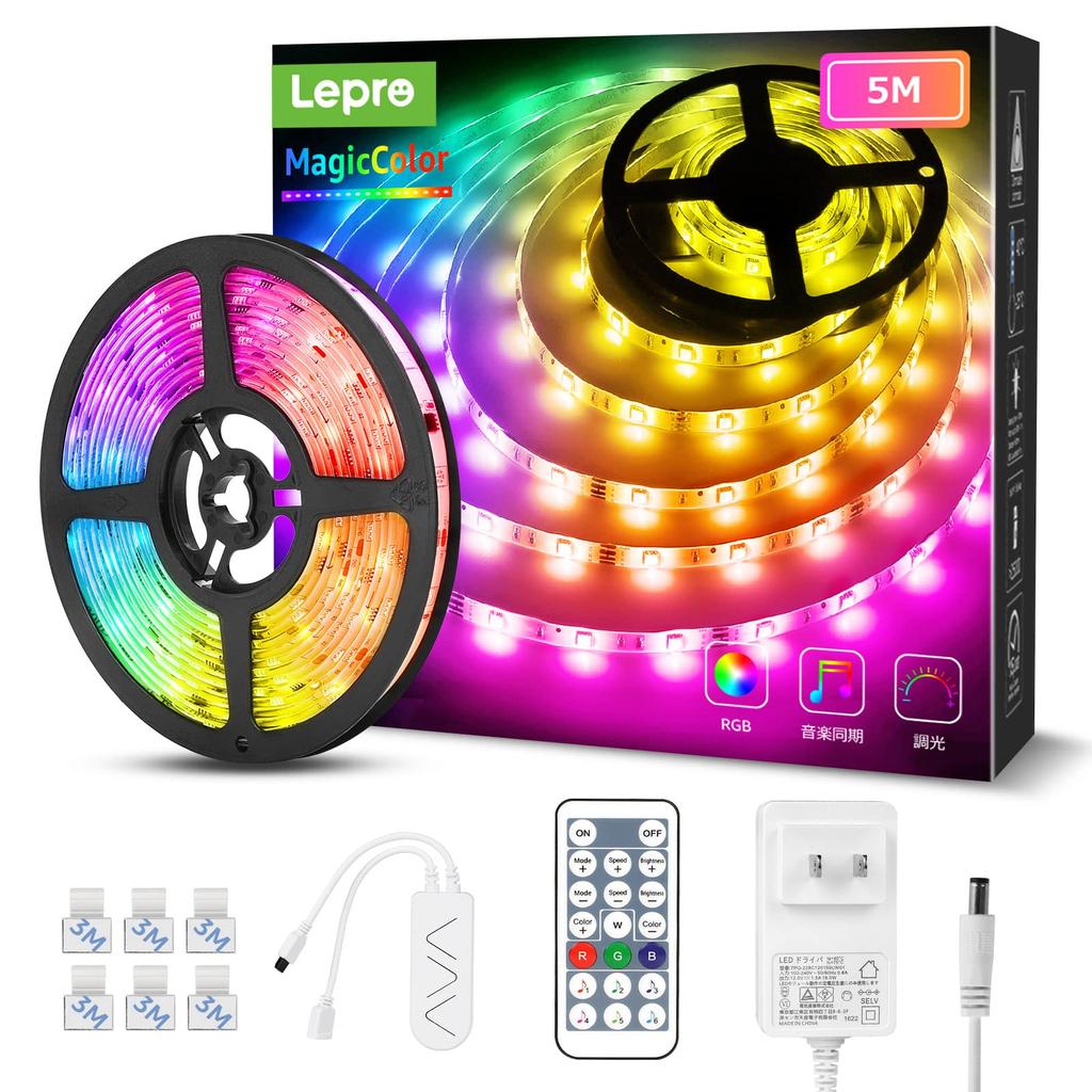Светодиодная лента Lepro RGBIC Rainbow MagicColor с эффектом перетекания, управляемая голосом и музыкой, с пультом ДУ, 150 светодиодов, 5 м, свет, лента, адресуемая, датчик, синхронизация,