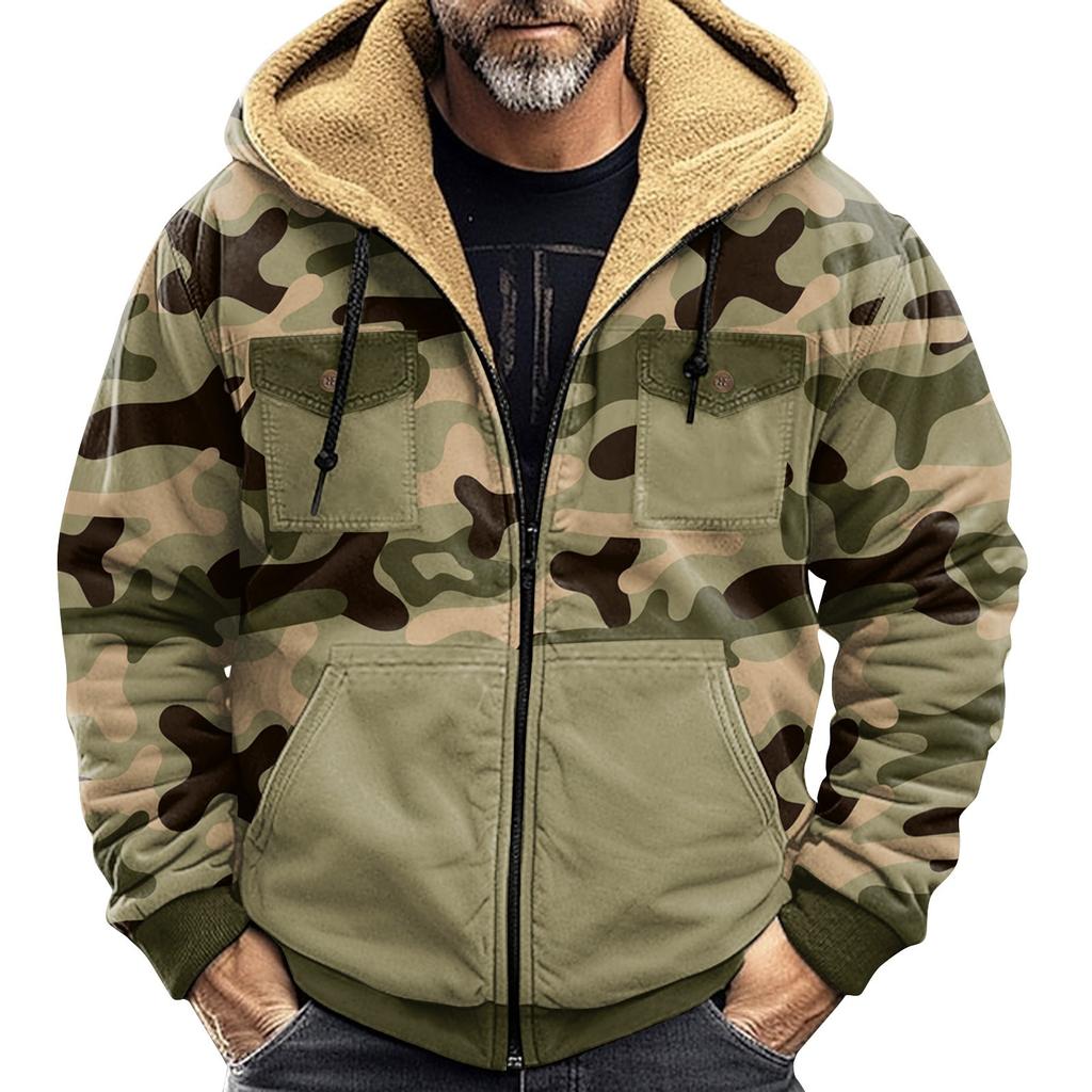 Men's Winter Camouflage Print Jacket Men's Casual Trend Zipper Hooded Jacket
