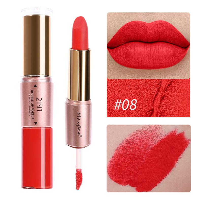 2 в 1 матовая помада, стойкие блески для губ, высокопигментированная цветная водостойкая стойкая помада для женщин и девушек 01