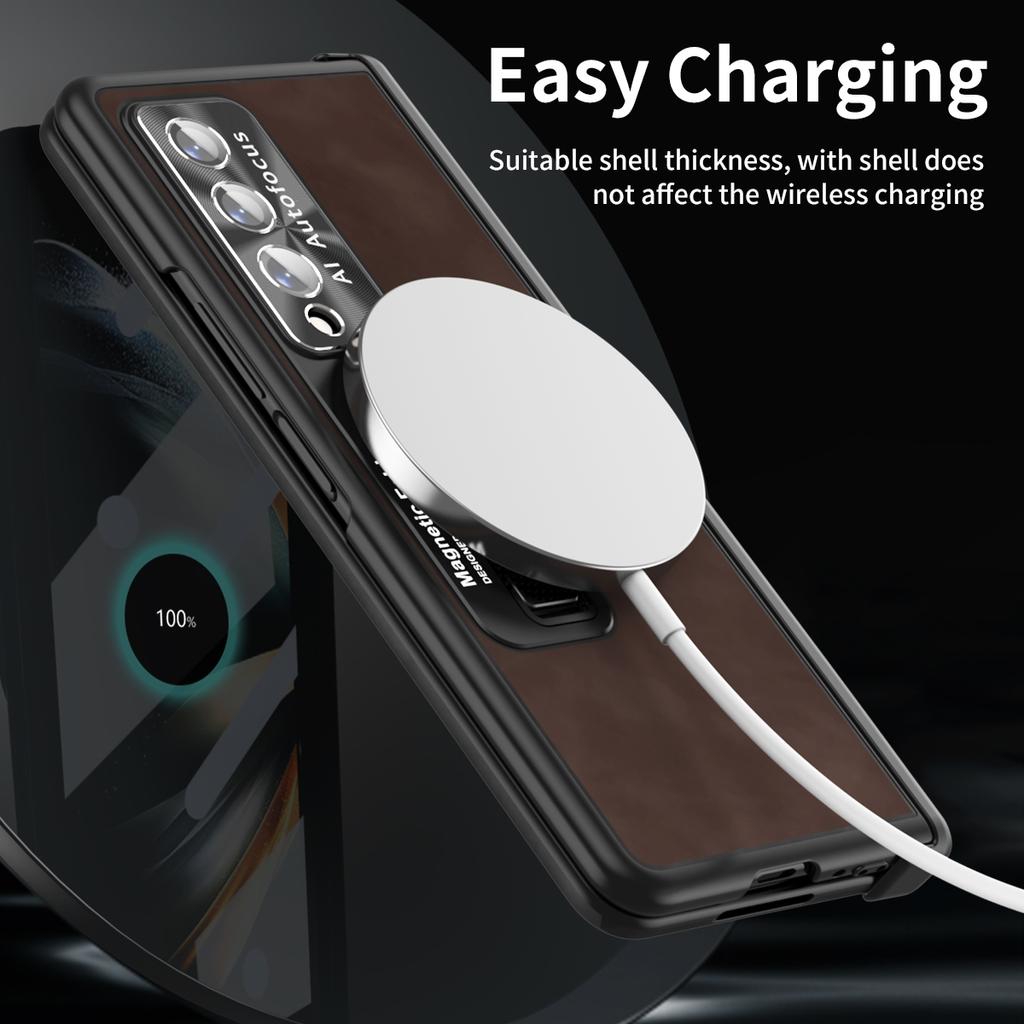 Anti -Dust Matte Leather Kickstand Coque Case For Samsung Galaxy Z Fold 4 5g Fold4 Fold 3 Fold3 Zfold4 Front Glass Film Cases