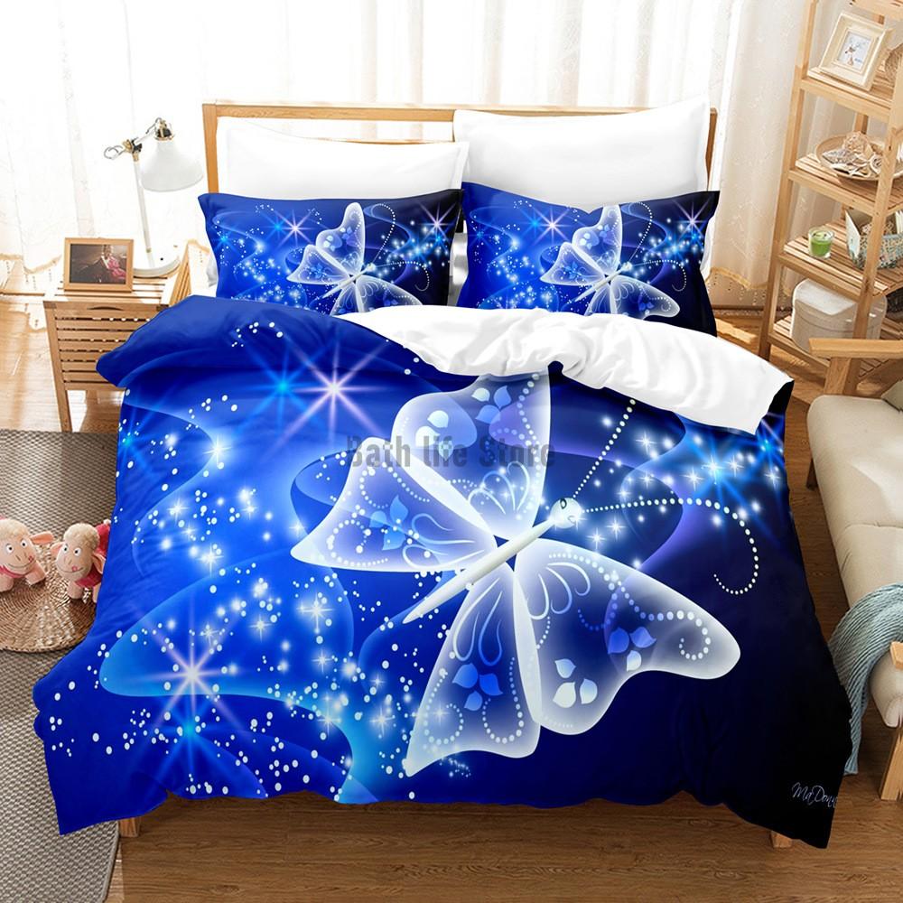 Letter Butterfly Print Bedding Set 3D Duvet Cover Luxury Fancy Queen King Home Textile Decor For Woman Wilf Gift Bed Linen