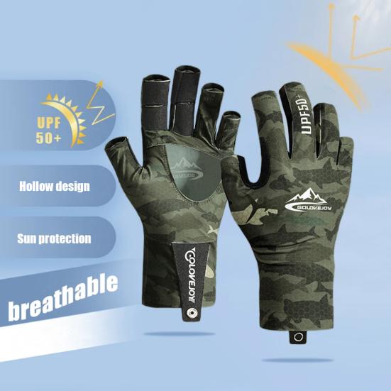 1 Pair Fishing Gloves Breathable Hollow Palm Anti-slip Elastic 5-Cut Summer Outdoor Sports Cycling UV Blocking Sun Protection Gloves