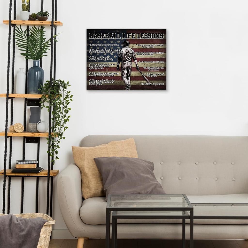 Hijie Baseball Poster Canvas Wall Art for Living Room Bedroom Home Decor, Baseball Life Lessons Motivational Canvas Print Painting 12x15 Inch