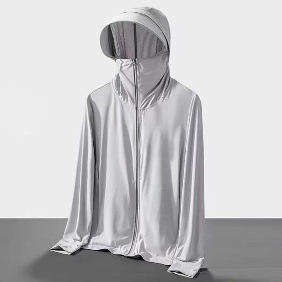 Солнцезащитная одежда Куртка мужская женская с капюшоном и длинным рукавом на молнии из ледяного шелка для защиты от ультрафиолета