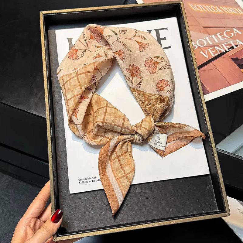 30% Silk 70% Cotton Scarf Women Square Neck Shawls Wraps for Ladies Foulard Scarves Pashmina Female Hijab Bandana Bufanda 70cm