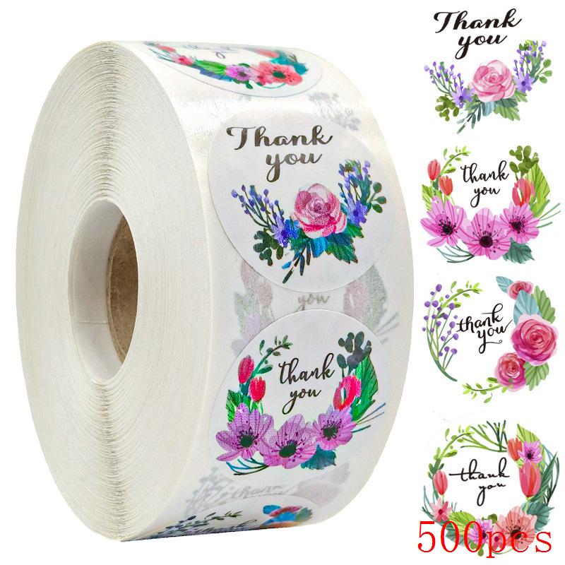 50-500Pcs 1'' Paper Hand Made Stickers Round Floral Thank You Stickers For Baking Envelope Business Seal Labels Sticker