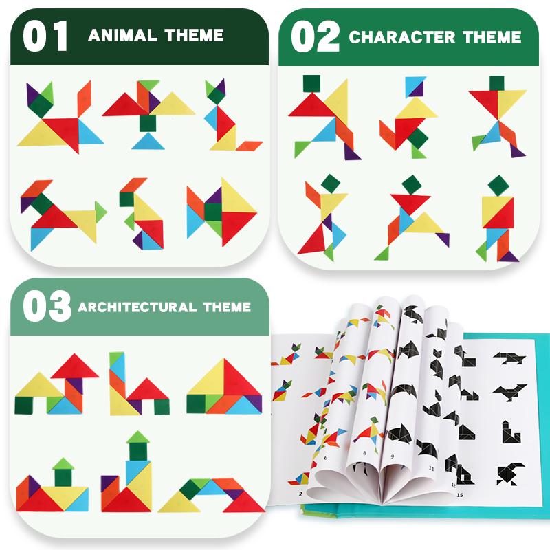 3D деревянные магнитные головоломки, игры, геометрические фигуры, танграм, игрушка Монтессори, раннее образование, сортировка игрушек, подарки для детей