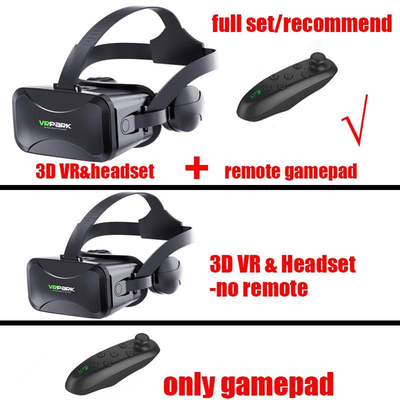 3D VR Glasses Virtual Reality Headset Bass Stereo Surround Headphone Games Movie VR Headset Wide Angle for 4.5-6.7 Inches Smartphones Remote Gamepad
