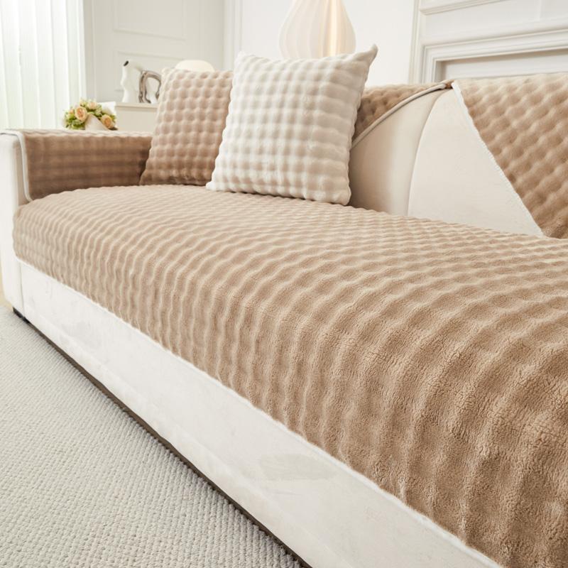 Подушка для дивана из фланелевой ткани Nordic, однотонные чехлы для диванов в гостиную, универсальные нескользящие чехлы для диванов, зимние теплые подушки для диванов