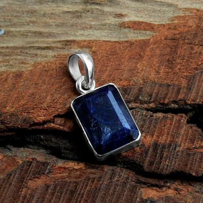 Подвеска из синего сапфира ручной работы с цепочкой, ювелирные изделия из стерлингового серебра 925 пробы