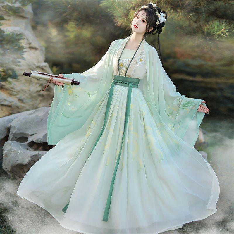 Chinese Song Dynasty Style Hanfu Women's Wear Daily Pleated Skirt Set