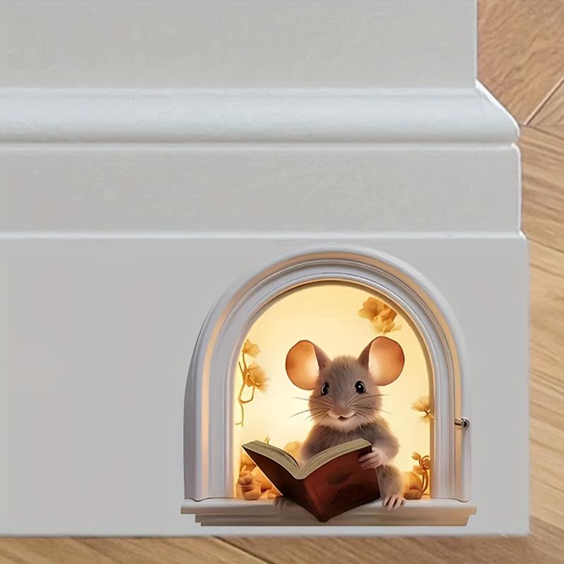 3D Мышь Читает Книгу в Мышиной Норе, Наклейка-Декаль, Съемный Декор Стен, Идея Подарка для Любителя Книг, Плинтус, Наклейка-Декаль на Стену, Детская Комната, Классная Комната