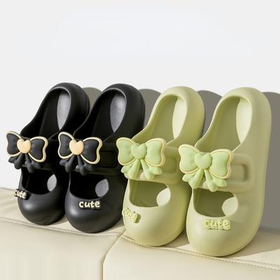 Женские шлепанцы с бантом и подушкой, кавайные, с открытым носком, супермягкие, нескользящие, для дома и отдыха, повседневные пляжные сандалии