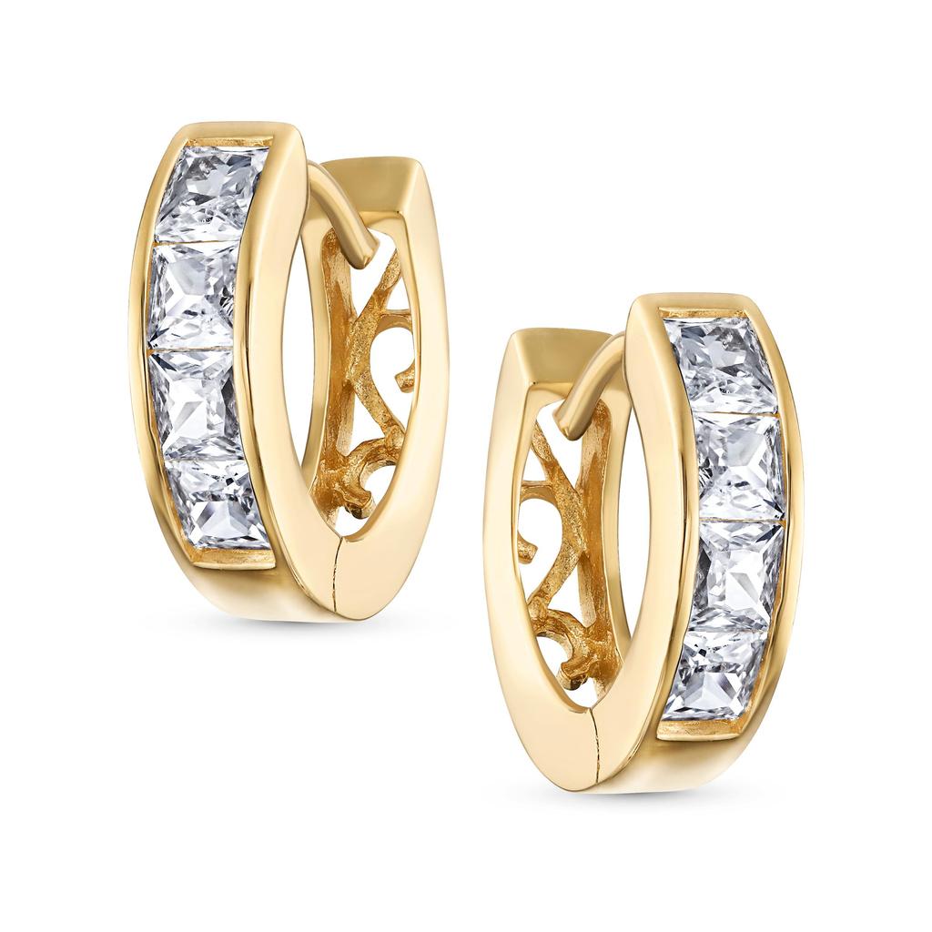 Маленькие квадратные серьги-кольца Huggie Hoop с огранкой «Принцесса» из фианита желтого цвета с покрытием из 14-каратного золота, стерлингового серебра, для женщин в стиле K-pop, 925 пробы