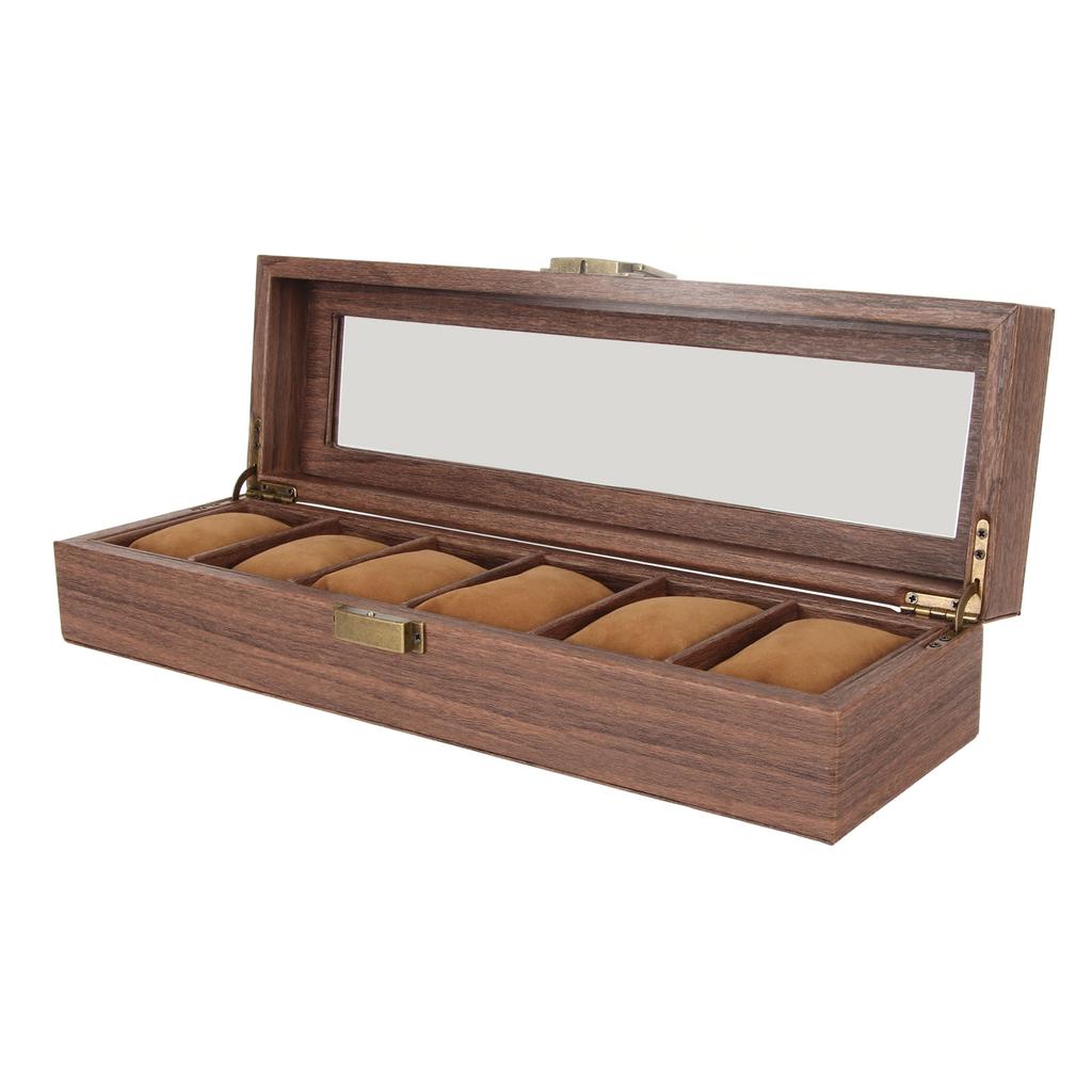 Watch Box Soft Detachable 6 Slots Large Capacity Watch Organizer Case with Glass Top for Storage Display 6 Slots