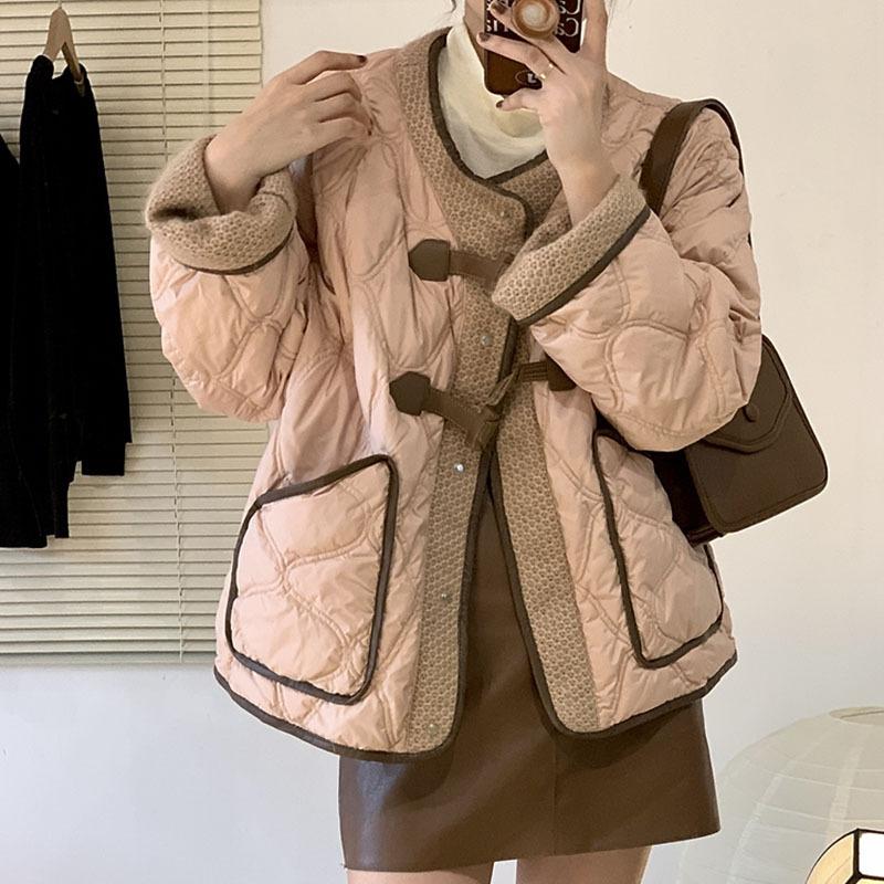 Новая короткая куртка-пуховик с пряжкой из рогового меха, женская, высокого класса, зимняя, новая, теплая, с круглым вырезом, утолщенная, прилив