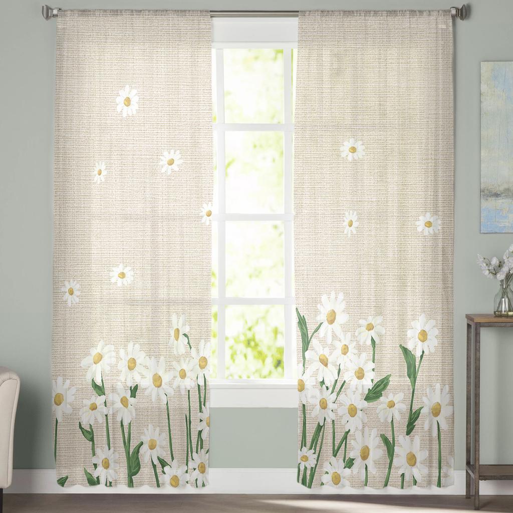 Цветочные ромашковые тюлевые шторы для гостиной, спальни, шифоновая прозрачная вуаль, кухонные оконные шторы, драпировки