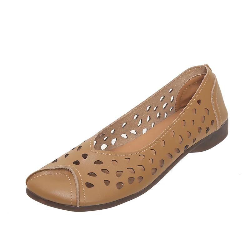 Женская обувь 2024 Горячие продажи Модная ажурная женская обувь на плоской подошве Однотонная с мелким вырезом Средний каблук Круглый носок Женская обувь