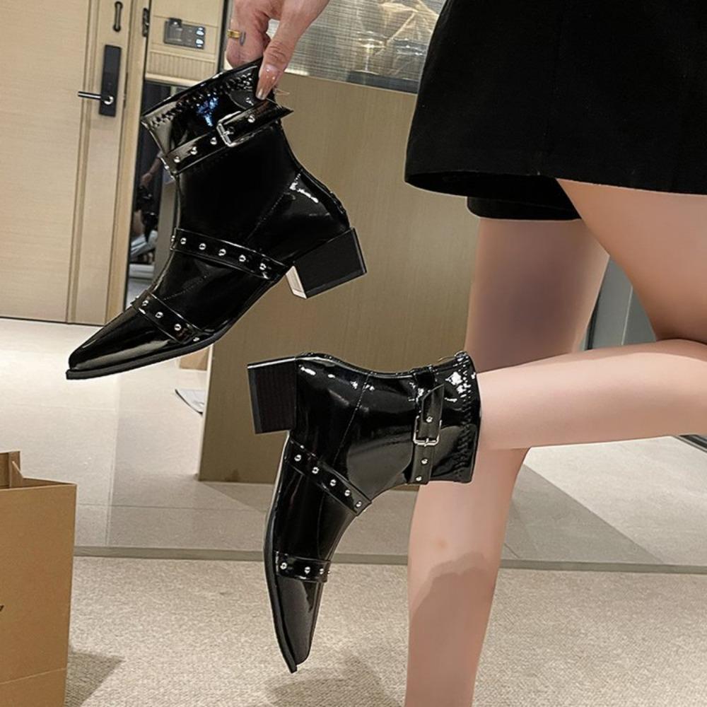Осенне-зимние женские ботильоны, сексуальные остроносые ботинки на высоком каблуке для танца на пилоне, на молнии, с заклепками, челси, на толстой подошве, женские
