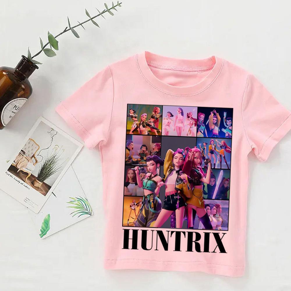 Детская розовая футболка K-Pop «Охотники на демонов» с крутым графическим дизайном