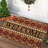 Welcome Christmas Geometric Pattern Flannel Doormat Non Slip Front Entry Floor Mat Retro Winter Holiday Entrance Decor Rug