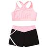 Детский укороченный топ без рукавов с U-образным вырезом для девочек, перекрещивающийся сзади и эластичные шорты в полоску с заниженной талией для бега в тренажерном зале
