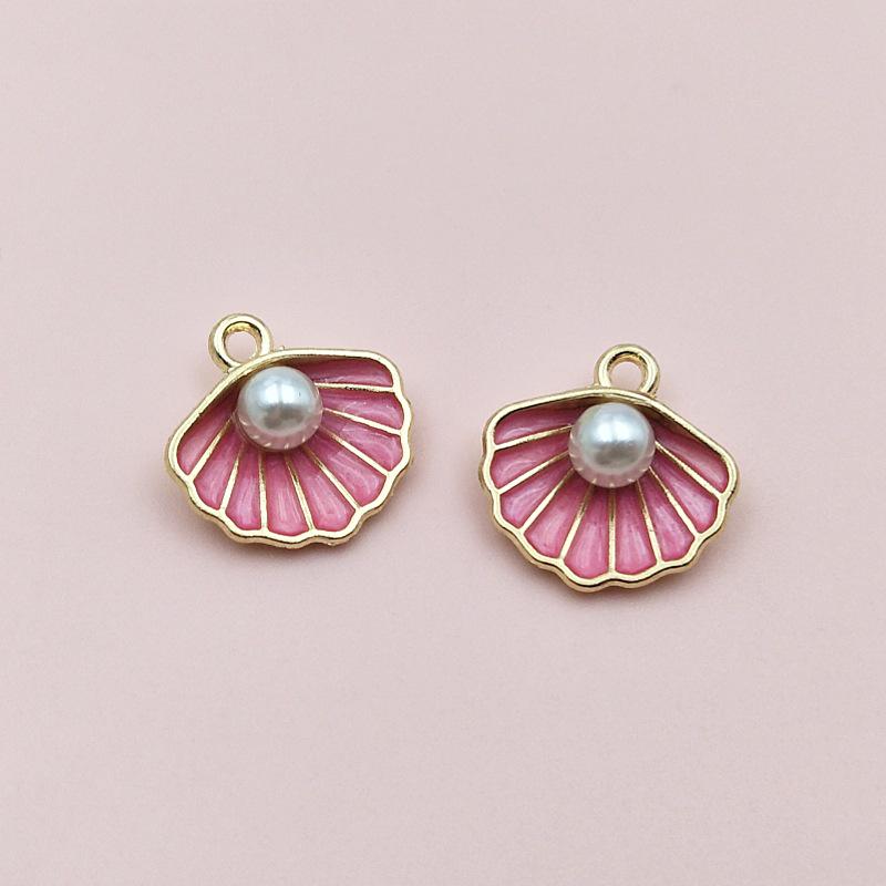 Alloy Color Oil Drop Scallop Pearl Pendant Charm for DIY Necklace and Bracelet Jewelry
