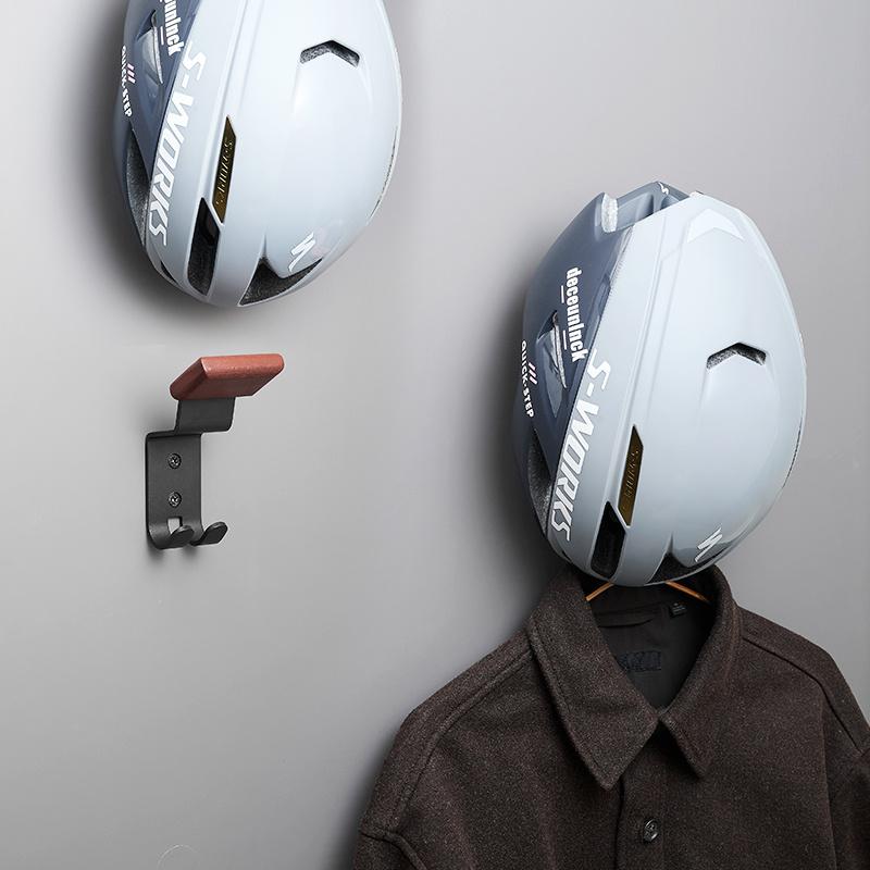 Helmet Rack Wall Mount Wooden & Carbon Steel Rust-Free 6.1/10.04 inch for Motorcycle Garage