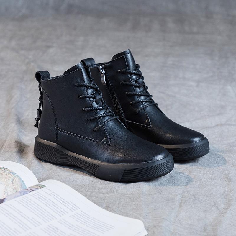 2025 Casual New Casual Boots Women's Flat-bottomed Large-size Martin Boots Student Versatile British Style Soft-soled Thermal Short Boots