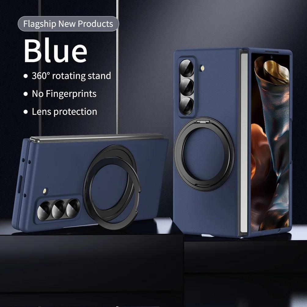 Rotatable Magnetic Ring Holder Protective Case for Samsung Z Fold 7 Fold7 6 Cover Built-in Glass Screen Protector Funda