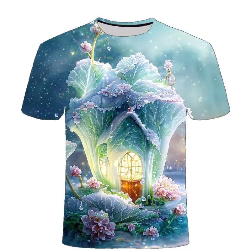 Summer T-shirt Vegetable House Series Picture 3D Digital Printed Short-sleeved Men Casual Round Neck T-shirt Tops