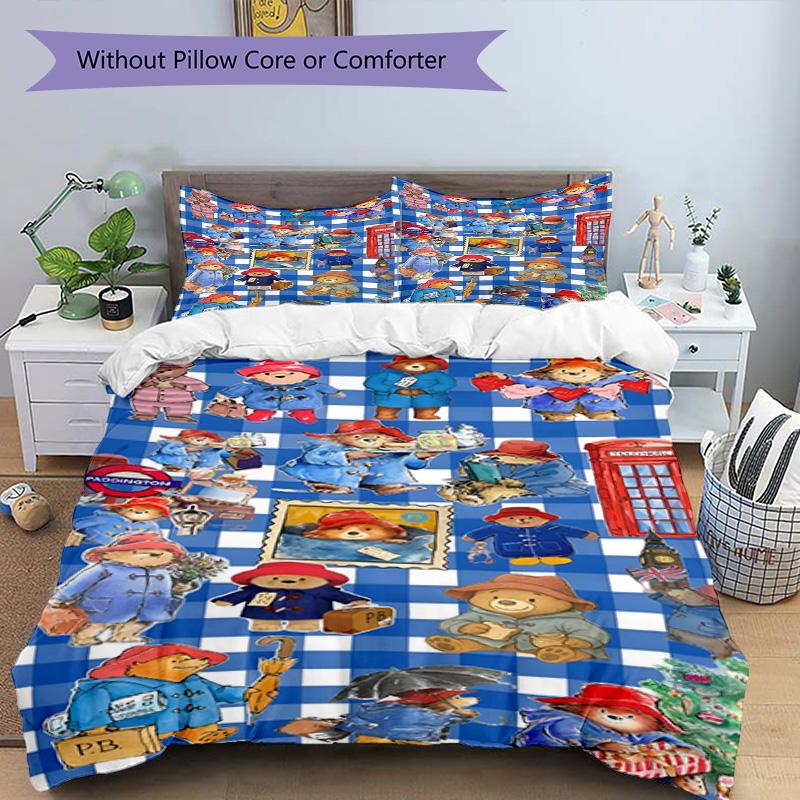 3pcs Duvet Cover Set (1*Duvet Cover + 2*Pillowcase, Without Core), Paddington Bear Print Bedding Set, Bedroom Decor, All‑Season, Birthday Gift