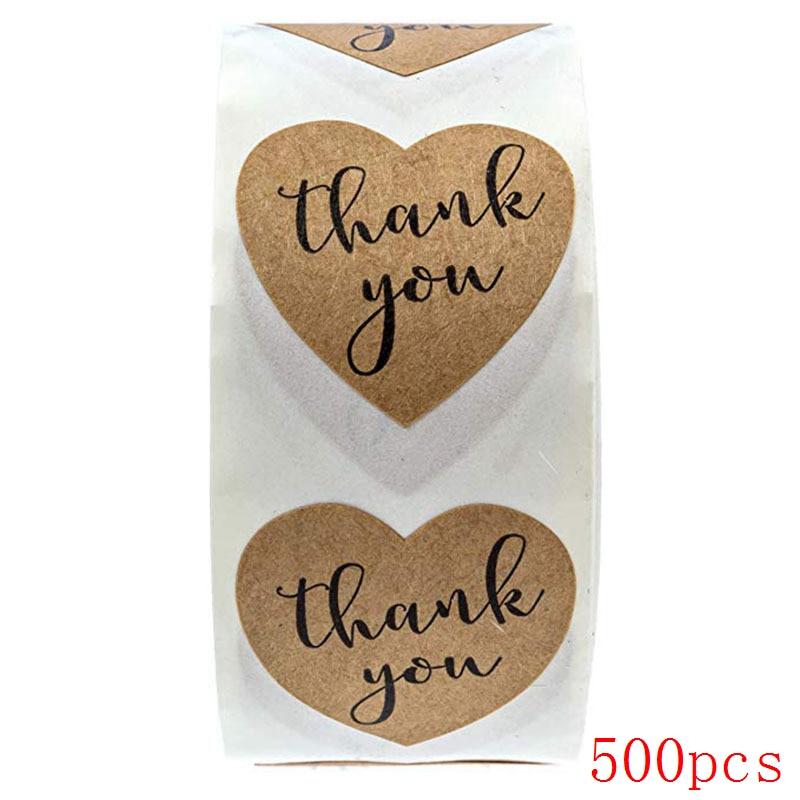 1in Natural Kraft Thank You Stickers Heart Shape Seal Labels 50-500pcs Stickers Scrapbooking for Package Stationery Sticker