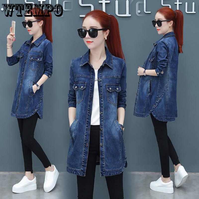 Women Plus Size Denim Jacket Long Jeans Jacket Coat Casual Frayed Female Basic Jackets