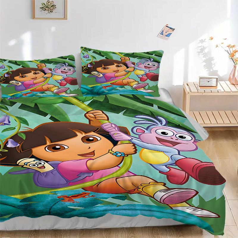 Dora'S Jungle Adventure Print 3Pcs Bedding Setduvet Cover With 2 Bedropillowcase Home Birthday Gift