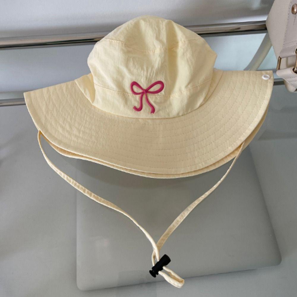 Spring Summer Bucket Hat Sunscreen Bow Strap Bucket Hats New Fishing Caps